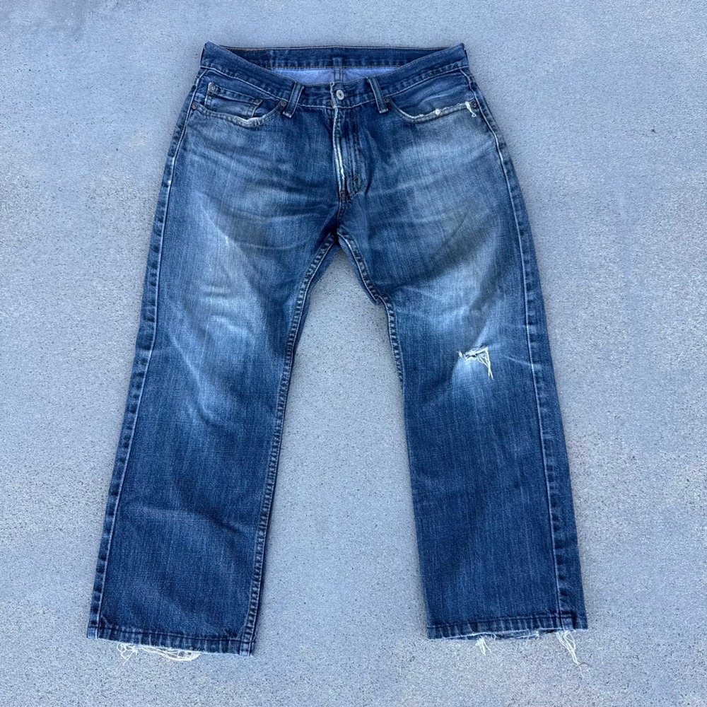 Levi's 514 Men 34x30 Slim Straight Jeans‎ Blue Distressed Wash